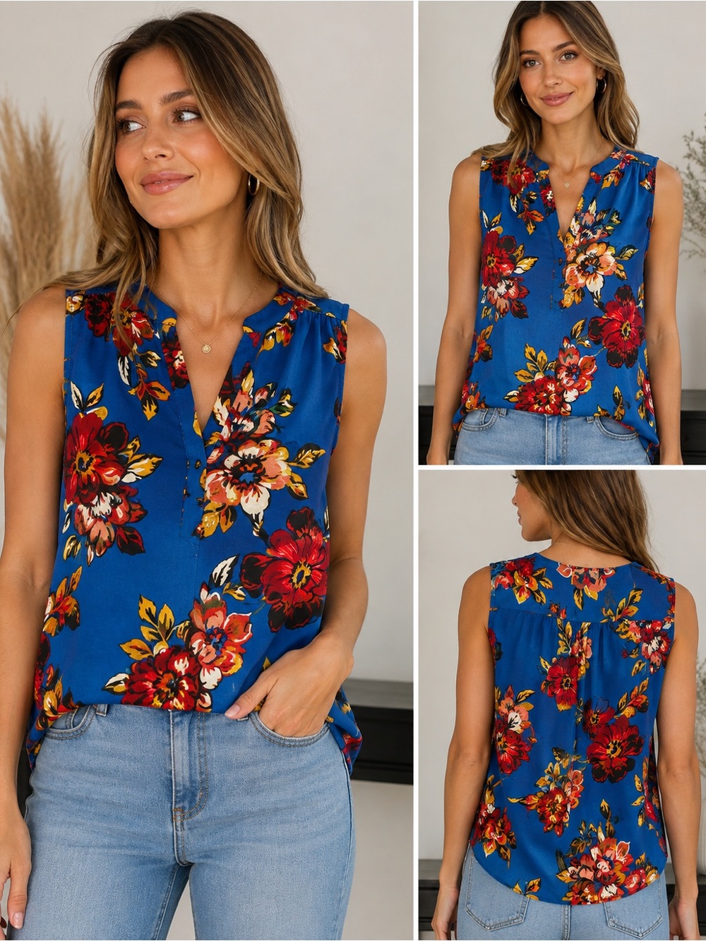 Dalia Women’s Floral Sleeveless Blouse – Size M 🌸💙